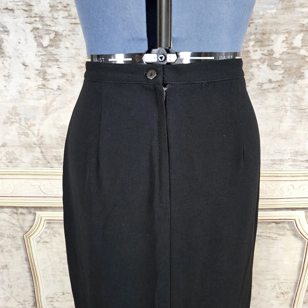 Vintage 1990s Black Maxi Skirt M Long Front Slit Classic Office Column Goth 90s